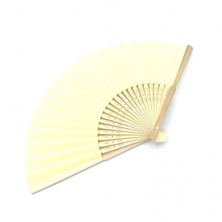 Eventail en bambou et papier de couleur jaune.
