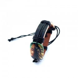 Bracciale in pelle con l'immagine di Bob Marley con il leone.