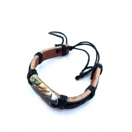 Verstellbares Lederarmband mit Bob Marley und einem Löwen im Haar.