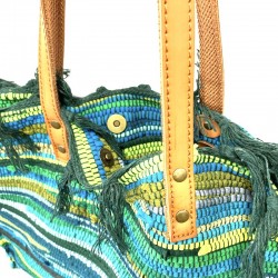 Bolso shopping realizado en Dari indio fabricado en algodón de colores con asas de piel.