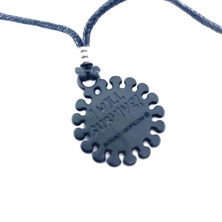 Collana pendente arancione in metallo a forma di virus "I will survive".