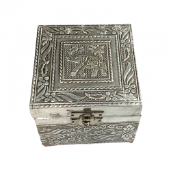 Indian jewelry box in embossed metal.