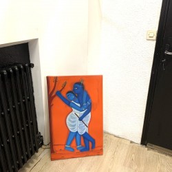 Gemälde, das den Hirten Krishna zeigt, der in die schöne Radha verliebt ist.