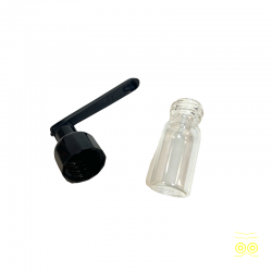 Glass vial with a spoon stopper.