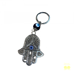 Metal key ring with the hand of Fatima and the protective eye.