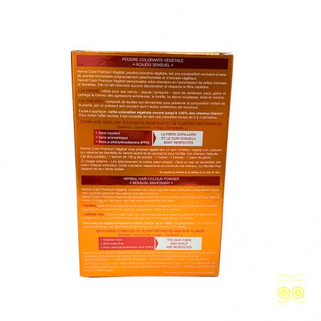 Retro della scatola di Henna Premium Mogano Sensual per i capelli.