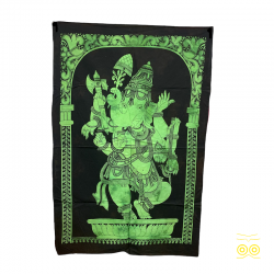 Tenture verte de la divinité Ganesh dansant.