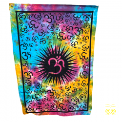 cotton wall hanging with a very colorful ohm or aum.