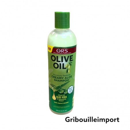Bottiglia di shampoo ORS Olive Oil per capelli afro.