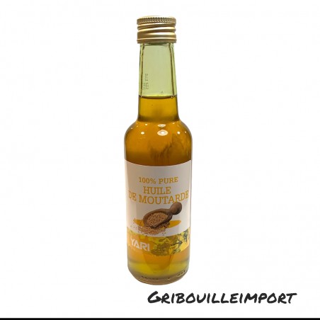 Bottiglia di olio di senape per capelli e corpo.
