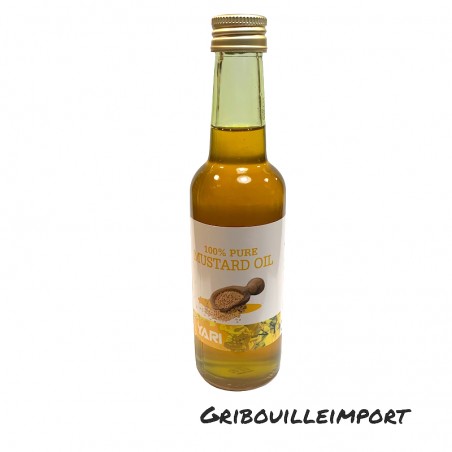 Botella de aceite de mostaza para el cuidado del cuerpo.