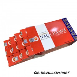 Box of 12 packets of Golden Nag Champa incense sticks.