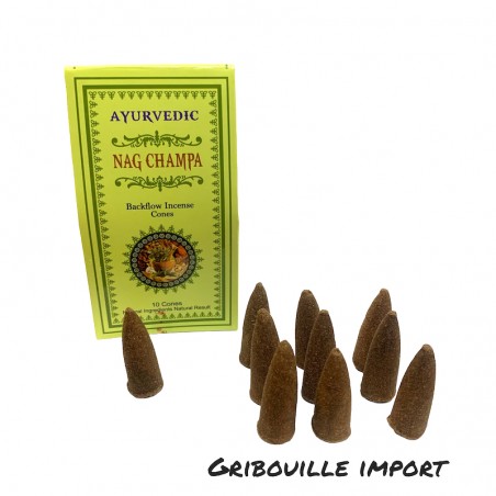 Ayurvedic Nag Champa reflux incense cone.