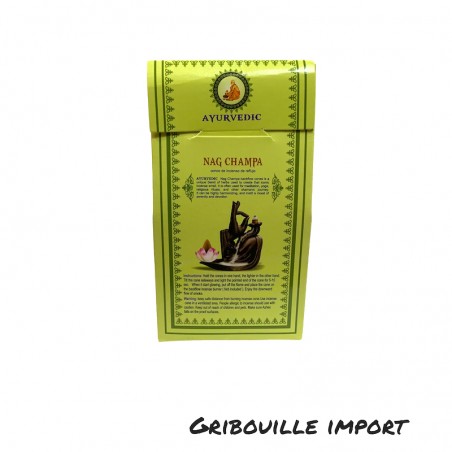 Ayurvedischer Räucherkegel Nag Champa backflom.