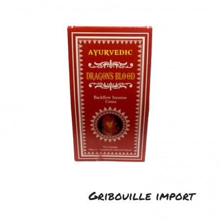 Caja de incienso de reflujo ayurvédico en conos de sangre de dragón.