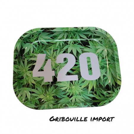 "Weed 420" cannabis leaves metal rolling tray