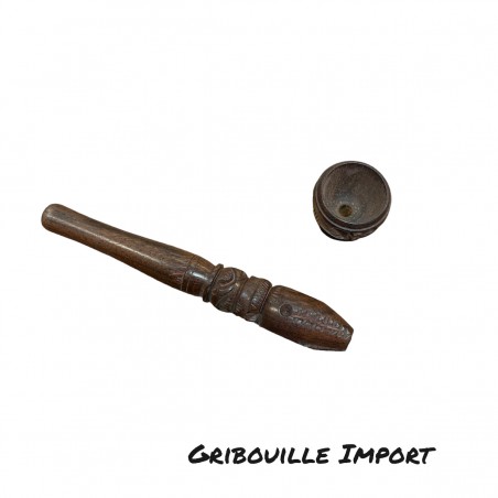 Handcrafted wooden pipe carved in India with cleanable bowl.
