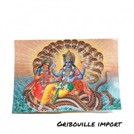Indian postcard of Lord Vishnu and Laksmi