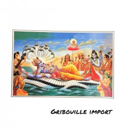 Postkarte indischer Gottheiten, Vishnu, Ganesh, Laksmi