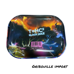 Dos du plateau à rouler en métal Einstein avec du cannabis.