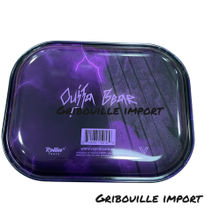 Dos du plateau à rouler les cigarettes en métal motif ourson.