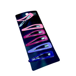 6 pinces en métal coloré pour les cheveux.
