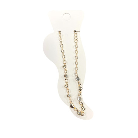 Gold Metal Ankle Bracelet with Heart-Shaped Rhinestones