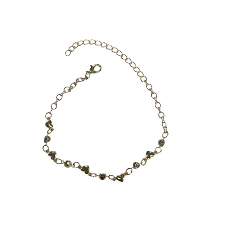 Gold Metal Ankle Bracelet with Heart-Shaped Rhinestones