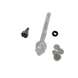 Skull-shaped glass pipe with grates.