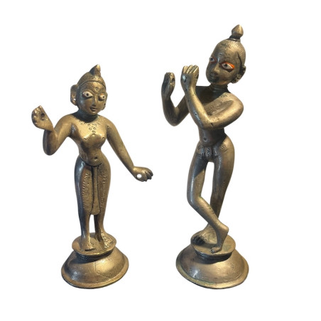 2 Radha-Krishna-Metallstatuen hinduistischer Gottheiten