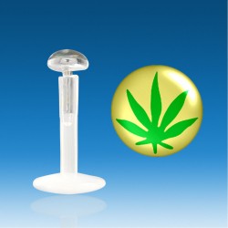 Labret Bio Plastique Argent 1.2 mm Feuille Cannabis Piercing Bouche 