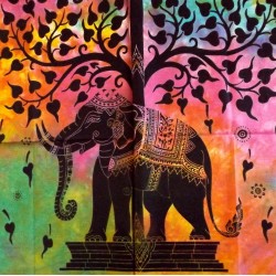 Tenture Baum Leben Elefanten Indien Kunsthandwerk Batik Dekoration Murale Nappe