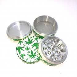 Mélangeur Grinder avec des feuilles de cannabis dessinées.
