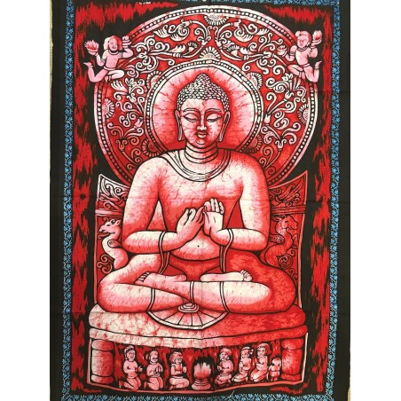 Tenture Batik Bouddha Bouddhisme Rouge Decoration