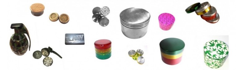Grinder in various materials for mixing and grinding herbs and spices.