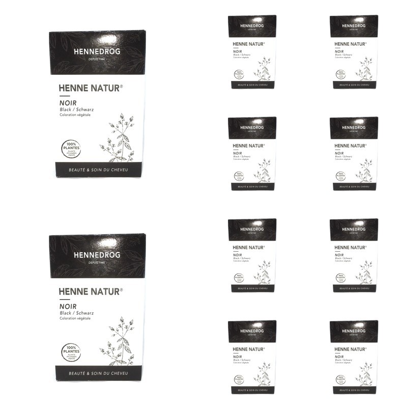 Lot De 10 Boîtes De Henné Noir Hennedrog - Coloration Naturelle En Poudre - PAO 12 Mois